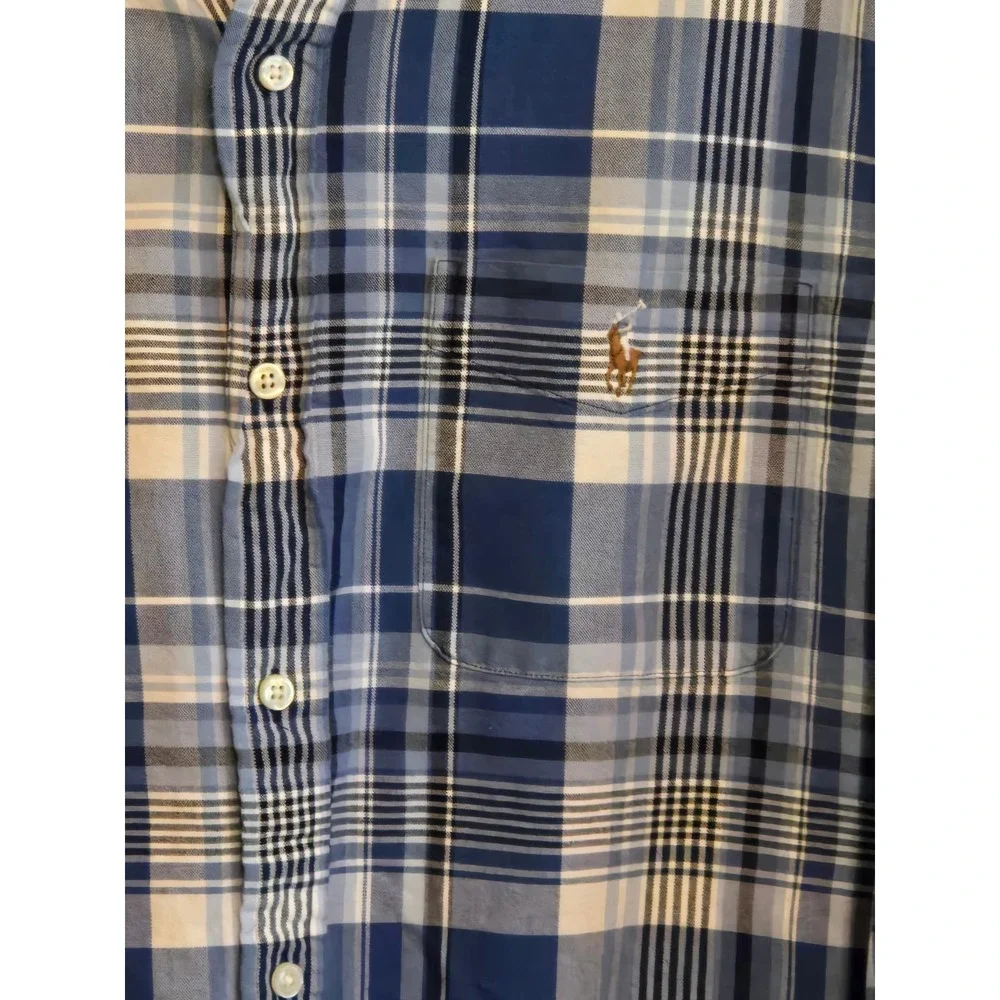 Polo Ralph Lauren Mens Large‎ Blue White Classic Fit Plaid Button Down Shirt